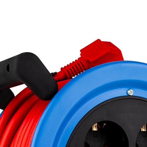 Carrete de cable para interiores azul de 15 metros con 4 enchufes REV 4