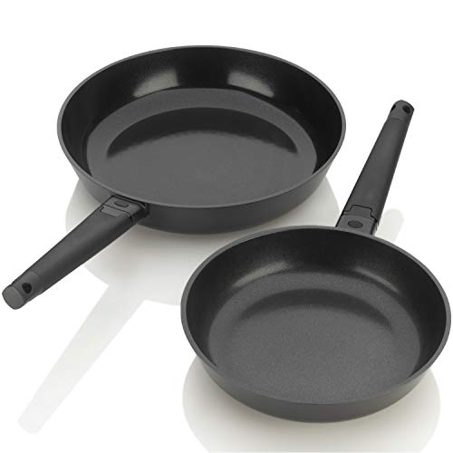 Zavor Noir 10 & 12 Inch Skillet Set - Premium Cast Aluminum with Titanium-based Nonstick Ceramic Coating & Removable Handles - Ultra Lightweight - Oven & Induction Ready | Noir Collection (ZCWNR24)
