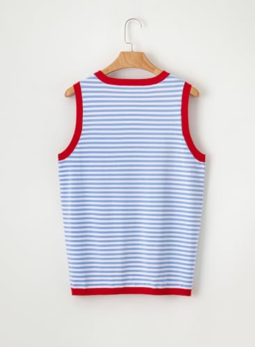 Image of Dokotoo Womens Summer Tops 2026 Casual Striped Color Block High Neck Tank Top Loose Knit High Low Sleeveless Shirts Blouses