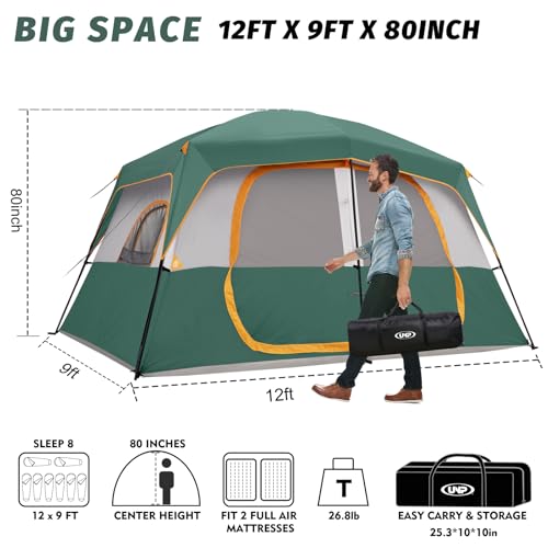 Image of UNP 2 /4 /6 /8 Person Tent, Portable Cabin Tent, Camping Tent 4-Person Easy Set Up, Waterproof with Top Rainfly for Outdoor Camping /Hiking