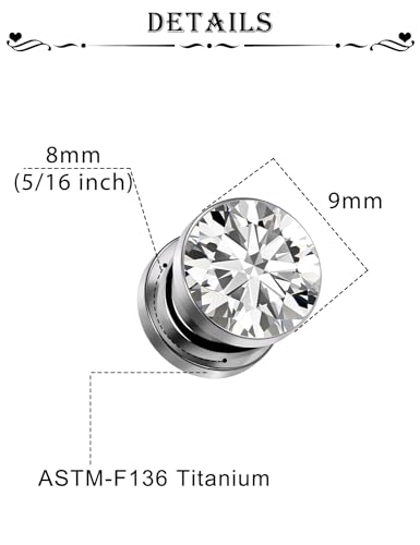 Astm F136 Titanium CZ Ear Gauges Screw Fit Flesh Tunnels Plugs Gauges Earring Expander Stretcher Ear Tunnels For Ears 10G 8G 6G 4G 2G 0G 00G Plug Earrings Body Piercing Jewelry For Women Men2