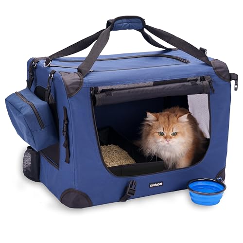 Image of Prutapet Large Cat Carrier 24 inchx16.5 inchx16.5 inch Soft-Sided Portable Pet Crate for Car Traveling with Collapsible Litter Box and Bowl