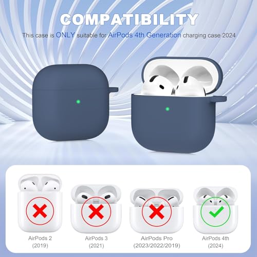 Image of Meyaar for Apple AirPods 4 ​​​​​​​Case Cover with Keychain, Soft Skin Silicone Case Cover, Full Protective Case Cover Compatible with Apple AirPods 4 Case 2024 (Neavy Blue)