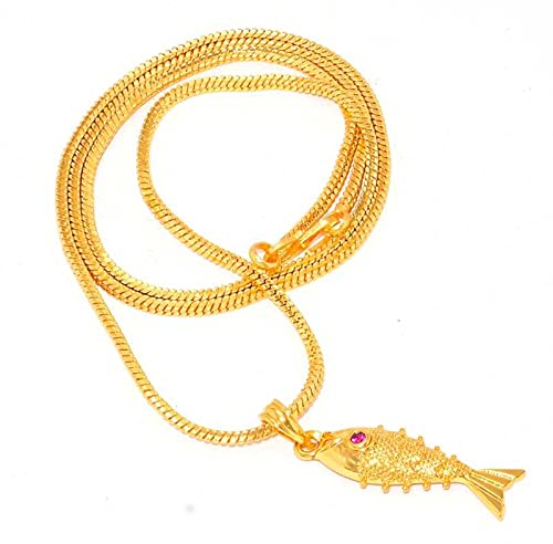Agarwal Trendz Fish Machali Gold Plated Locket/Pendant with Rope/Rassi Chain Daily use for Men, Women & Girls, Boys