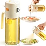 katbite 18.6 oz/550ml olive oil dispenser bottle for Cooking, 2 in 1 glass oil bottle and oil sprayer Non-Drip Leak-Proof Design, Fine Mist(0.5g/Spray) for Air Fryer, Salad, Cream White