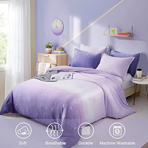 DJY Purple Bedding Set Lavender Gradient Duvet Cover Rainbow Quilt Cover Pillowcase with Zipper Closure for Kids Girls Teens Adults (Single Size 135x200cm) - Image 2