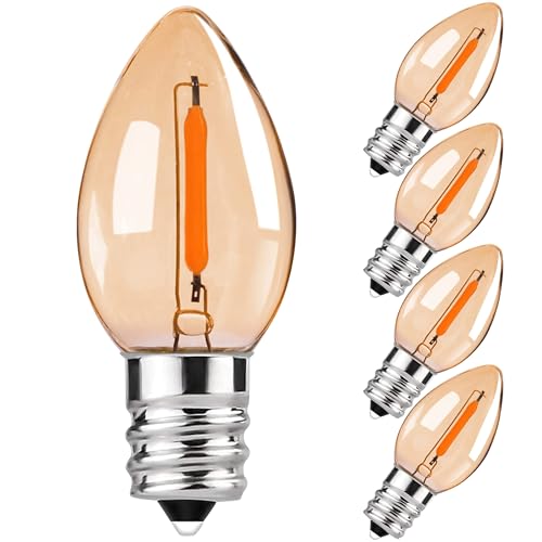Century Light 5er-Pack Nachtlicht C7 Vintage Glühfaden LED Kerze Birne 0.5W ersetzt 5W E14 50lm 2200K Extra Warmweiß 360° 230V Kerzenlampen Salzlampe, nicht dimmbar,Weihnachtsdeko Glühbirnen
