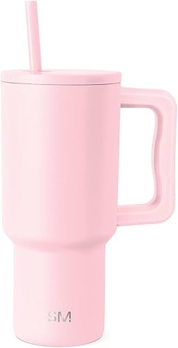 Simple Modern Vaso de 30 onzas con asa y tapa con pajilla, botella de agua reutilizable de acero inoxidable, taza aislada de viaje, apta para tazas,