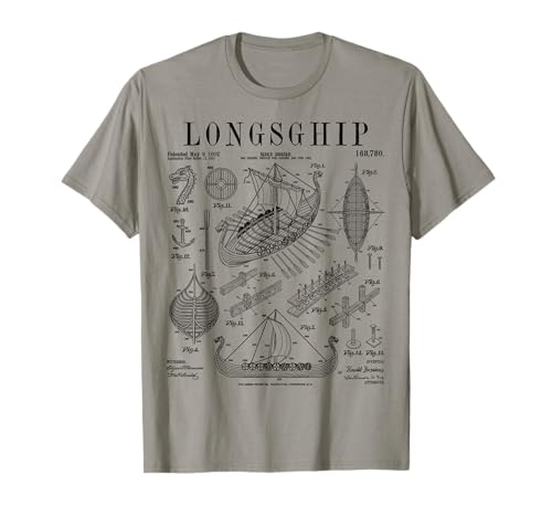 Viking Longship Lustiges Vintage Patent Norse Mythologie T-Shirt