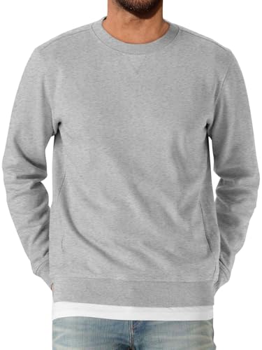 Runcati Herren Sweatshirt Langarm Rundhals Pullover Männer Einfarbig Langarmshirt Basic Freizeit Sport Oberteile Grau XXL