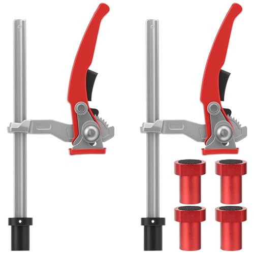 2Pcs Bench Dog Clamp Quick Ratchet, High Strength Woodworking Workbench Dog Hole Clamp with 4 Nonslip 3/4 Inch Hook for Multifunctional Table Saws, Red