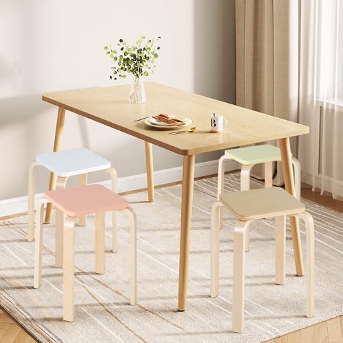 Image of GLACER Stackable Stools, 18-Inch Wooden Student Chair Set of 4 w /Square Top, Anti-Slip Foot Pad, Flexible Seating for Elementary, Classroom Stools for Dining Room Office Kitchen (Assorted Color)