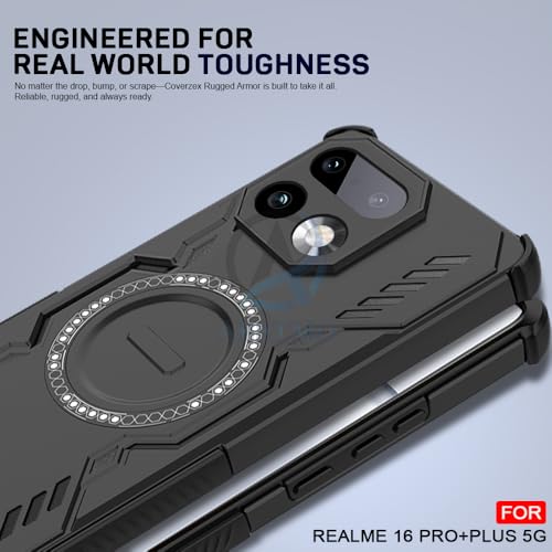 Image of AESTMO Back Case Cover for Realme 16 Pro Plus 5G | Magnetic Case with Built-in Metal Ring | Compatible with MagSafe Accessories | Shockproof Hybrid (PC + TPU, Black)