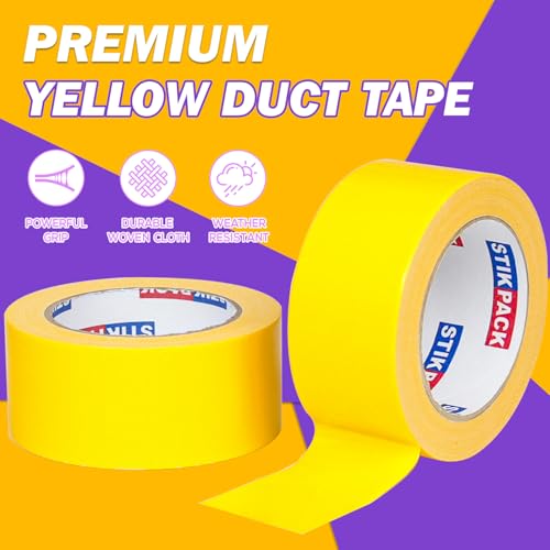 Image of 2 Rolls Yellow Duct Tape, Heavy Duty Strong Industrial Colored Duct Tape 9mil x 2inch x 25yds Flexible, No Residue, Waterproof and Tear by Hand, Multi-Use for Indoor & Outdoor Repairs