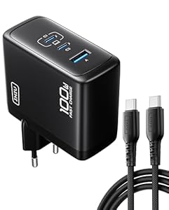 INIU 100W USB C Ladegerät, Laptop Schnellladegerät mit USB C Kabel, GaN 3-Port Mehrfach Netzteil für MacBook Air Pro, iPad, iPhone 17 16 15 Pro Max, Samsung Galaxy S25 S24 Ultra, Pixel, Switch 2 etc