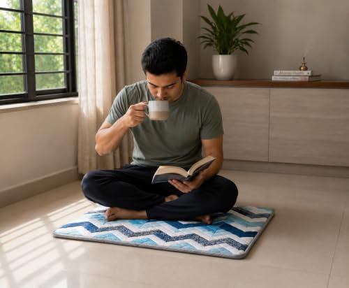 Image of K25 Cotton Praying Sitting Mat with High-Density Foam & Fiber for Extra Bedding | Lightweight Reversible Portable Meditation Mat (Size: 22x18x0.8 Inch, Blue)