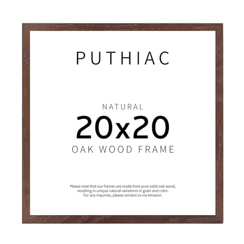 puthiac 20x20 Walnut Picture Frames for Wall - Minimalist 20x20 Oak Wood Frames, 20"x20" Picture Frame Wood, Natural Solid Wooden Picture Frames for Wall Art Photo and Prints (1 Pack, Walnut)