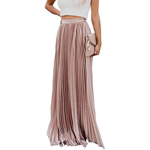 ebossy Women's High Waist Pleated Maxi Skirt Cover