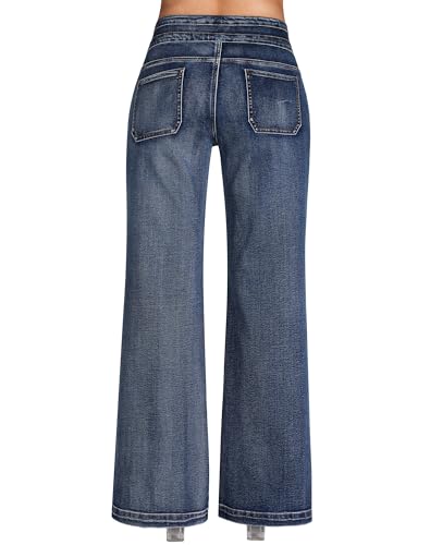 roswear Wide Leg Jeans Woman High Waist Stretchy Loose Denim Pants2