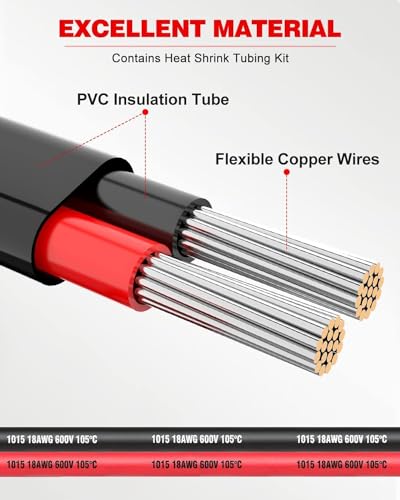 NAOEVO 18 Gauge Wire 2 Conductor Electrical Wire, 18 AWG Stranded PVC Cord, 12V Low Voltage/Tinned Copper/Flexible Cable for Automotive Wiring, Lamp Cord, Marine Cable (500FT)