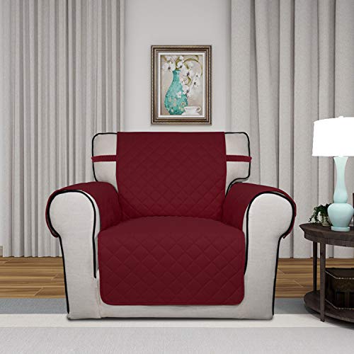 Image of PureFit Reversible Quilted Sofa Cover, Water Resistant Slipcover Furniture Protector, Washable Couch Cover with Non Slip and Elastic Straps for Kids, Pets (Chair, Red /Ivory)