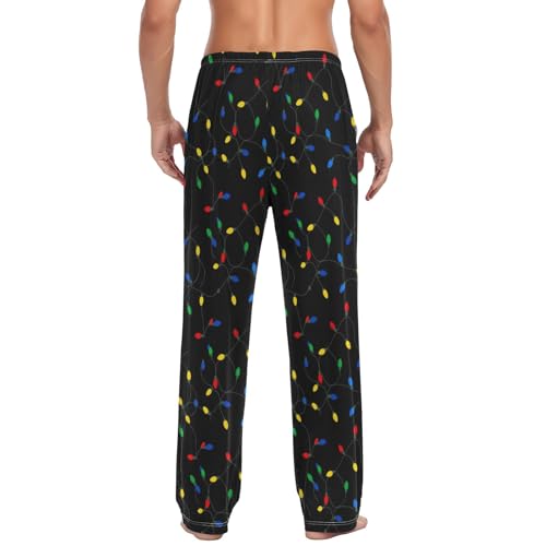 CHIFIGNO Men PJ Bottoms Lightweight Sleep Pants with Pockets Drawstring Colorful String Lights S2