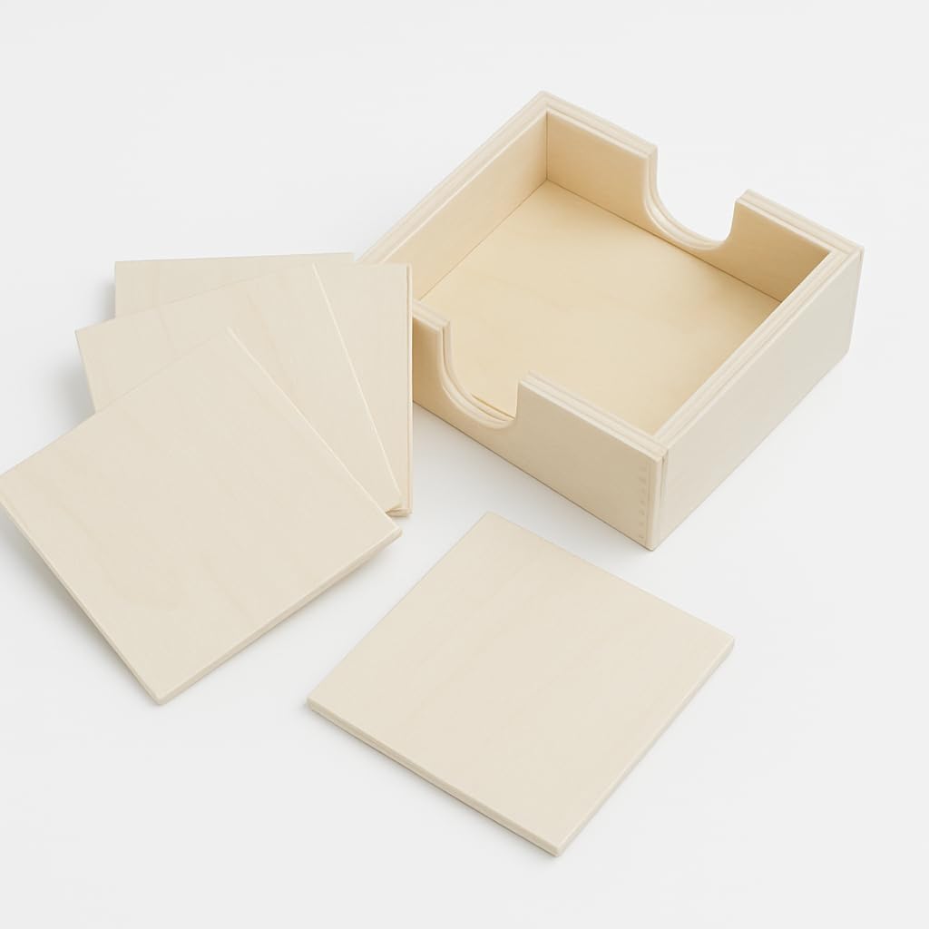 Greca 6 Sottobicchieri In Legno Di Pioppo Da Verniciare | Scatola + 6 Pezzi, Formato 12,5x12,5x5 Cm, Ideali Per Decorazione E Fai Da Te