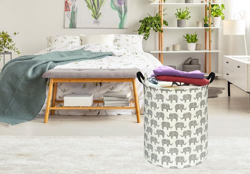 Image of Collapsible Kids Laundry Basket Clothes Hamper, Foldable Storage Organizer Bin, Toy Clothes Storage with Handles for Boys Girls Bedroom, Room Decor (Elephant)