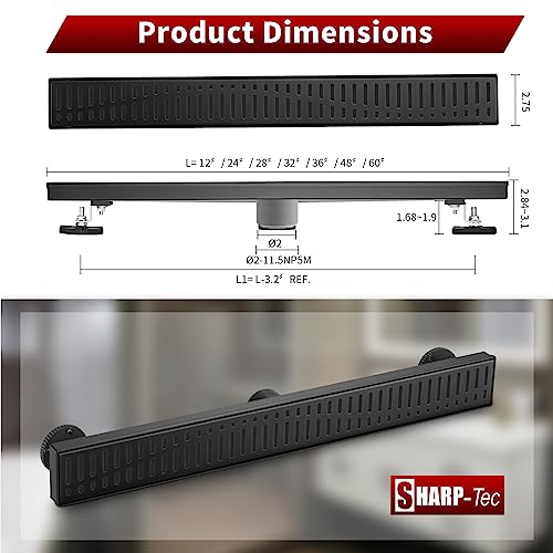 Image of Sharp-tec 36 inch Linear Shower Drain, Black Rectangular Floor Drain, V-Shape Design Drain Channel, 304 Stainless Steel, cUPC Certificated for Bathroom Shower Room (Drain Base is Not Included)