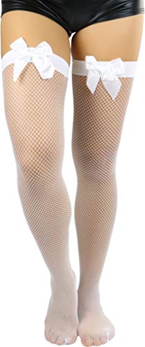 ToBeInStyle Women’s Fine Fishnet Fashion Thigh High w/Satin Bow Stockings