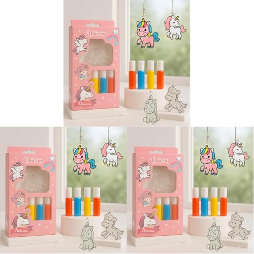 Image of Storio Unicorn Window Art Glue Painting Kit for Girls | DIY No-Mess Art Set with Templates | Creative Craft Activity Toy for Kids Age 4+ | Birthday Return Gift | Clear (Pack of 3)