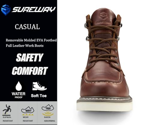 SUREWAY Men 6 Inch Waterproof Soft Toe Work Boots - Moc Toe,Construction Industrial Safety Leather Work Shoes,Oil/Slip Resistant Comfortable Wedge Outsole,EH Rated, Welt,Lace Up,Heavy Duty4