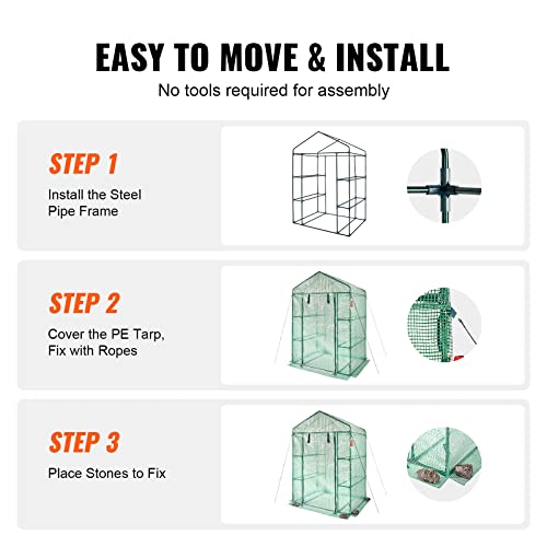 VEVOR Walk-in Green House, 55.5 x 29.3 x 80.7 inch, Portable Greenhouse with Shelves, High Strength PE Cover with Roll-up Zipper Door and Steel Frame, Set Up in Minutes, for Planting and Storage - Image 6