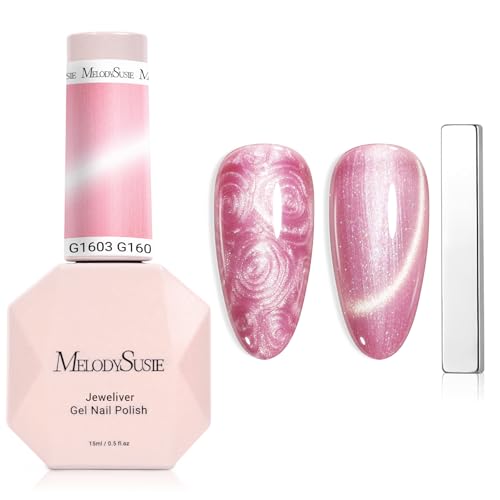 Image of MelodySusie Pearl Cat Eye Gel Nail Polish, 0.5 Fl Oz Bubblegum Pink Glitter Holographic Magnetic Nail Polish with Magnet, UV Nail Polish for Nail Art Manicure Salon DIY at Home G1603