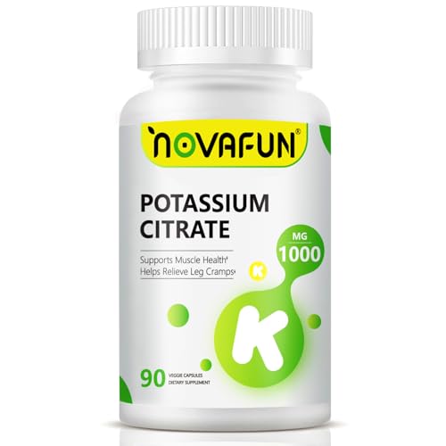 Novafun Potassium Citrate 1000mg, Potassium Supplement for Leg Cramps, Muscle & Heart Health, Vegan, Non-GMO, Gluten Free, 90 Capsules