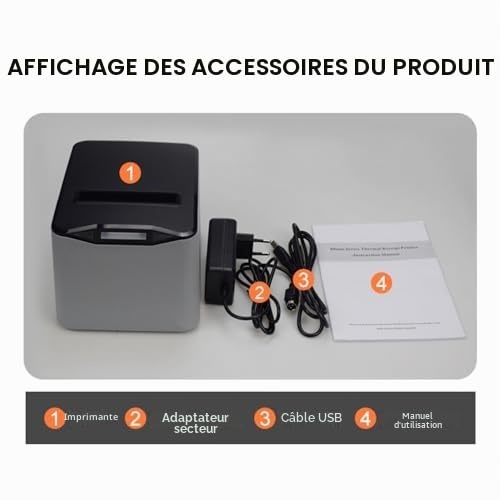 Imprimante Thermique pour Reçus,80mm Impression Thermique Directe Bureau Connexion USB+LAN Haute Vitesse avec Cutter Automatique Panier Papier Grande Taille Support ESC/POS pour