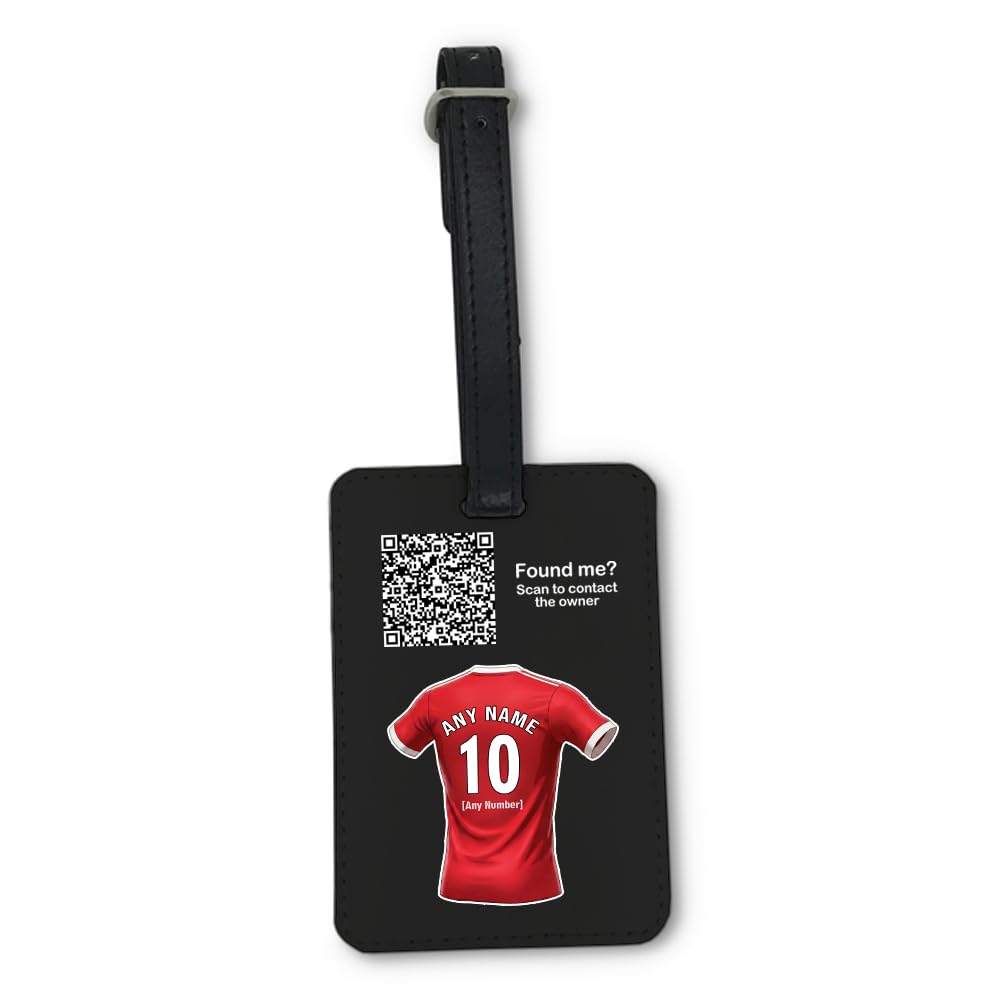 UNIGIFT Personalised Gift - Wrecsam Fan Black Luggage Tag (Red Football Jersey Design) Custom Name Baggage Suitcase Bag - North Wales LL11 Club