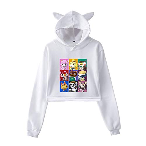 Sweat à Capuche Imprimé Manches Longues Femme Sweat-Shirt à Oreilles De Chat Animal Crossing Top Court (XXS-XXL) Cover