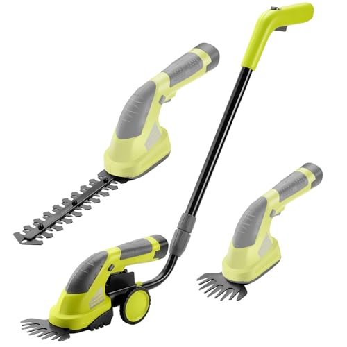 DEWINNER 3 in1 Kit Tijera cortacésped y Batería de Litio 7.2 V 1.5 Ah de Tijeras para césped con Mango telescópico y Ruedas