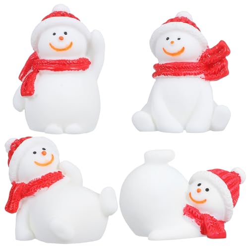 4 x Deko Figur Schneemann mit Wintermütze,Polystein weiß mit bunten...
