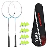 YAKS 3U Professional Carbon Fiber Badminton Racket Set - 2 Rackets Includes 12 Shuttlecocks & Carry Bag, Durable & Lightweight Blue