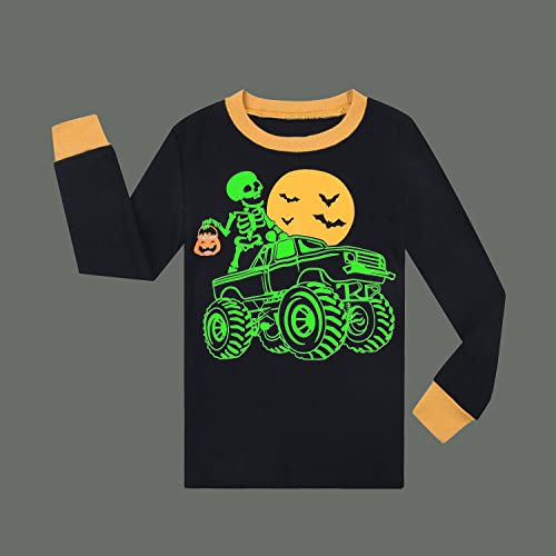 Benaive Boys Halloween Pajamas Glow In Dark Skeleton Pjs 100% Cotton Kids Sleepwear Long Sleeves Size 7 Years - image 3