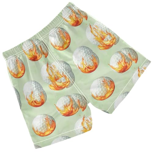 Pigsaly Boys' Swim Board Shorts Green Watercolor Fire White Golf Balls Boy's Swim Trunks Kids Swimwear 5T2
