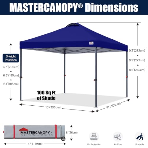 Image of MASTERCANOPY 10x10 Durable Pop Up Canopy Tent with Roller Bag, Dark Blue