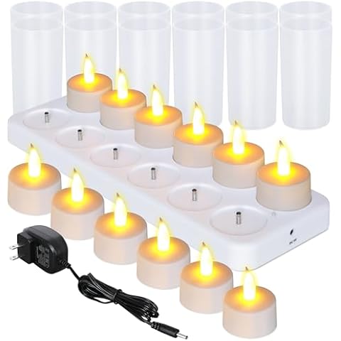 Esup Rechargeable Flameless Flickering Tea Lights 12pcs/Set Cover