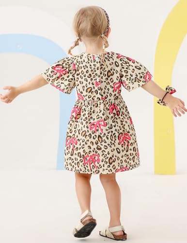Toddler Girl Dress with Bow Hair Tie Ruffle Shortsleeve Dresses Cute Gilrs Summer Outfit3