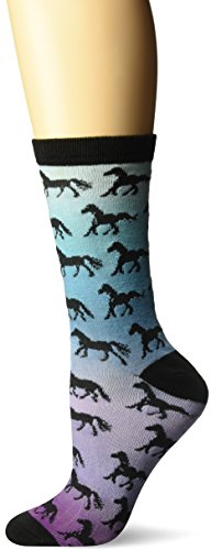 K. Bell Women's Novelty Casual Crew Socks, Horse Sunset (Blue), Shoe Size: 4-10