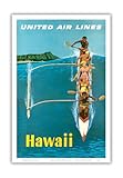 Hawaii - United Air Lines - Outrigger Canoe Surfing - Vintage Airline Travel Poster by Stan Galli c.1960 - Master Art Print (Unframed) 12in x 18in