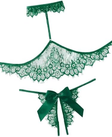 Lilosy Sexy Bow Choker Halter Floral Lace Sheer Lingerie Set for Women See Through Bra and Panty 2 Piece