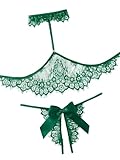 Lilosy Women's Sexy Choker Halter Bow Floral Lace Sheer Lingerie Set See Through Bra and Panty 2 Piece Army Green Medium
